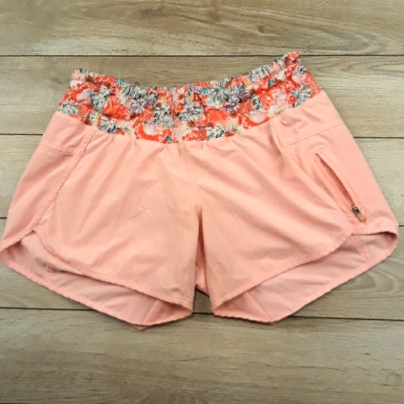 lululemon athletica Pants - LULULEMON Pink Red Floral Pattern Sz 4 Womens Athletic Running Short Shorts